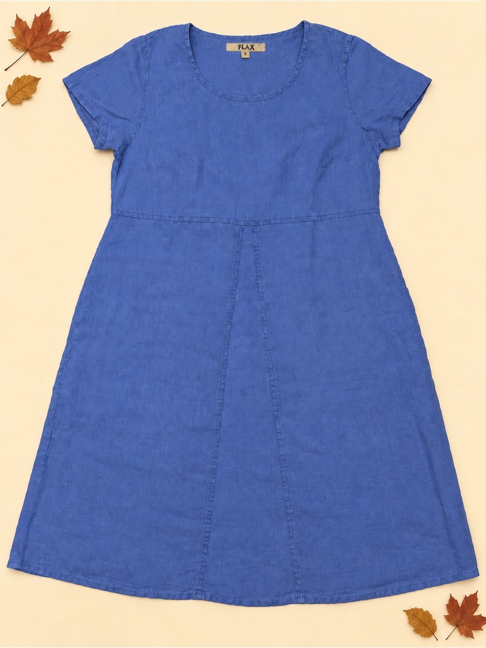 FLAX 100% Linen Blue Short-Sleeve A-Line Dress